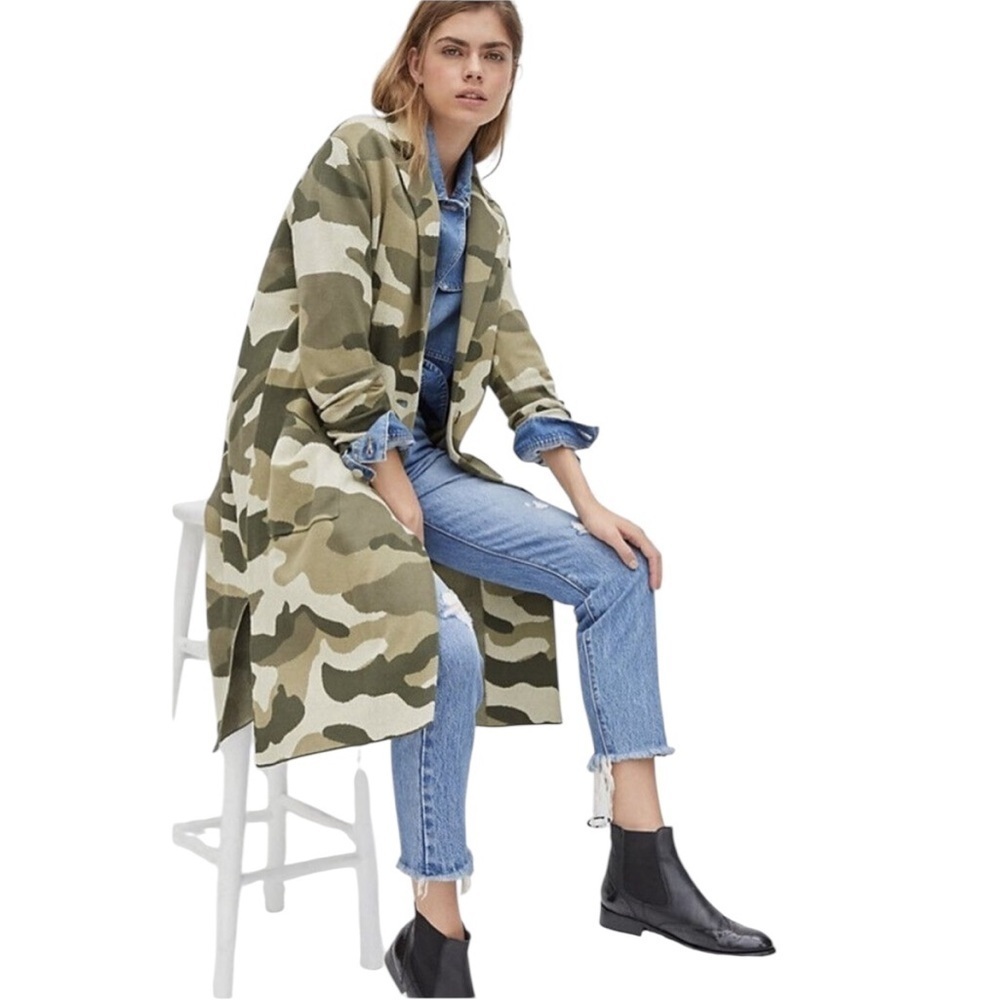 Maeve by Anthropologie Kieran Camo Open Front Long Knit Cardigan Sweater Coat XS - Picture 4 of 16